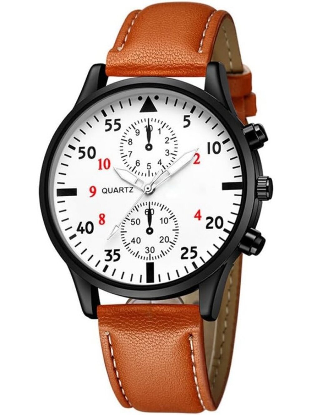 Men's Brown And White Analog Quartz Leather Strap Casual Chronograph Wrist Watch